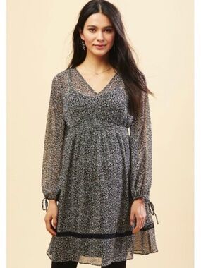 Motherhood Maternity Brown / Black/ White Floral Boho Long Sleeve Dress Size L